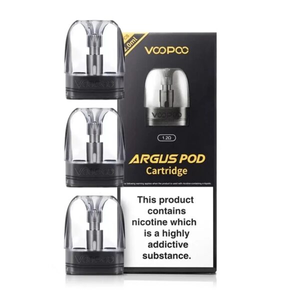 The VOOPOO ARGUS Pod Kit Replacement Pods coil size 1.2, with a 4.5ml capacity is durable, lightweight transparent design, with a ergonomic mouthpiece and a rubber refill cap.