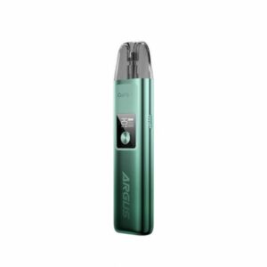 The VooPoo Argus G Pod Vape Kit is lightweight zinc-alloy ergonomic shape in green to Black Gradient with a transparent 4.5ml PnP Pod Tank, a 0.96-inch OLED display screen and a single firing button for easy operation, along with adjustment buttons & branded ‘Argus’ in metallic down the centre.